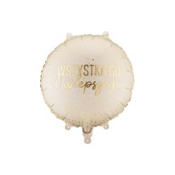   Fólia lufi kerek „Wszystkiego Najlepszego”, 35x35 cm, bézs-arany