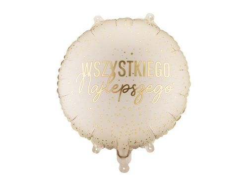 Fólia lufi kerek „Wszystkiego Najlepszego”, 35x35 cm, bézs-arany