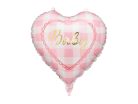 Rózsaszín babás fólia szív lufi, 35 cm, arany felirattal