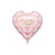 Rózsaszín babás fólia szív lufi, 35 cm, arany felirattal