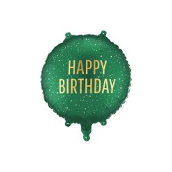   Happy Birthday fólia lufi sötétzöld, 35x35 cm, kör alakú