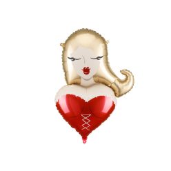 Lány fólia léggömb, krém-piros aranyhajjal, 57x74,5 cm
