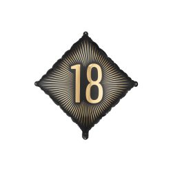 Fekete arany feliratos fólia lufi 18-as szám, 46x46 cm