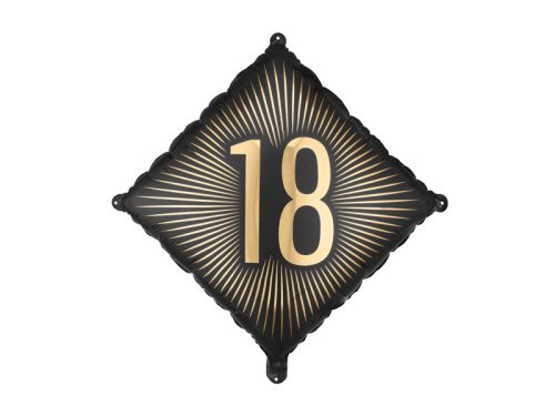 Fekete arany feliratos fólia lufi 18-as szám, 46x46 cm