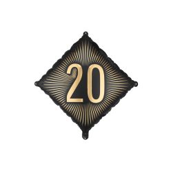 Fekete arany feliratos fólia lufi 20-as szám, 46x46 cm