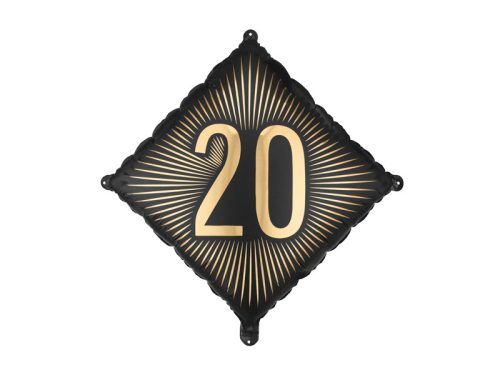 Fekete arany feliratos fólia lufi 20-as szám, 46x46 cm