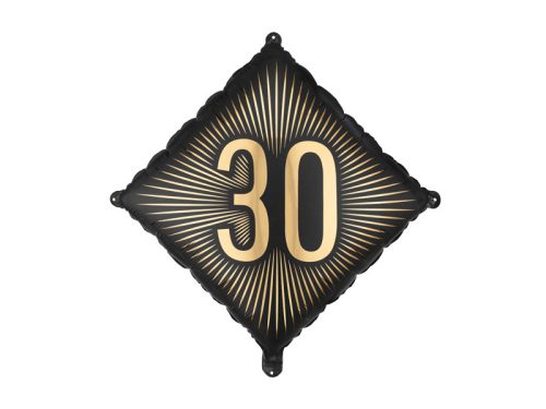 Fekete fólia léggömb arany 30-as felirattal, 46x46 cm