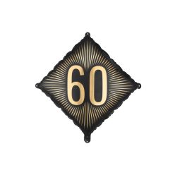   Fekete fólia léggömb arany '60' felirattal, 46x46 cm