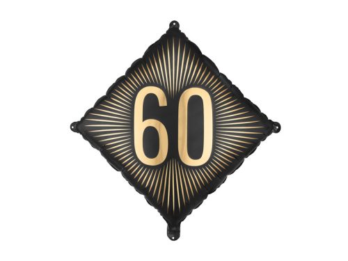 Fekete fólia léggömb arany '60' felirattal, 46x46 cm