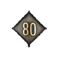   Fekete fólia légballon arany '80' felirattal, 46x46 cm