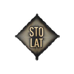   Fekete arany 'Sto lat' fólia lufi 46x46 cm, szívószállal