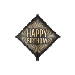   Fekete fólia lufi arany 'Boldog Születésnapot' felirattal, 46x46 cm