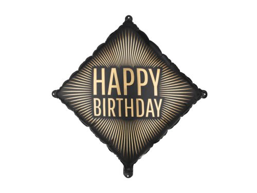 Fekete fólia lufi arany 'Boldog Születésnapot' felirattal, 46x46 cm