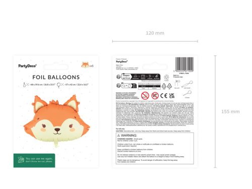 Róka mintás fólia lufi, 57x42 cm, narancs-krém színű
