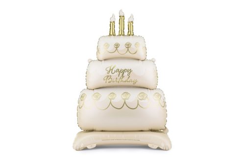 Álló torta fólia lufi, bézs-arany, 70x100 cm