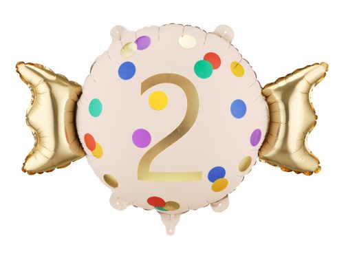 Fólia lufi szám 2 arany és bézs színben, 61x37 cm