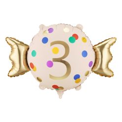 Fólia lufi karamell '3' arany és bézs, 61x37 cm