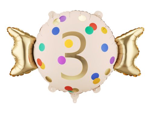 Fólia lufi karamell '3' arany és bézs, 61x37 cm