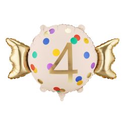 Fólia lufi Szám 4, cukorka design, bézs-arany, 61x37 cm