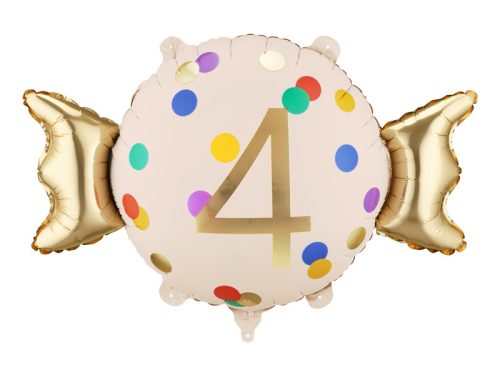 Fólia lufi Szám 4, cukorka design, bézs-arany, 61x37 cm