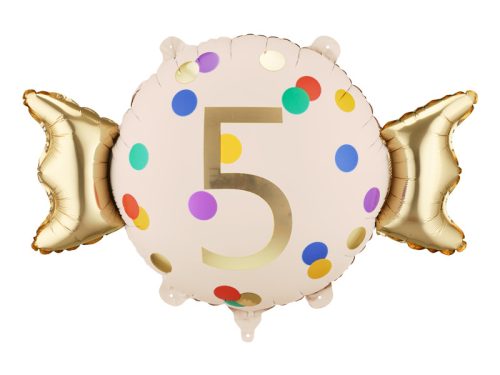 Szám alakú fólia lufi 5-ös, bézs-arany, 61x37 cm