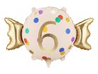 Candy fólia lufi '6' szám, bézs-arany, 61x37 cm