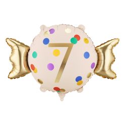 Fólia lufi szám 7, bézs-arany, 61x37 cm, szívószállal