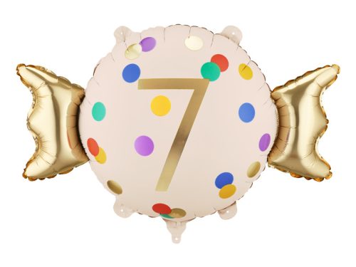 Fólia lufi szám 7, bézs-arany, 61x37 cm, szívószállal