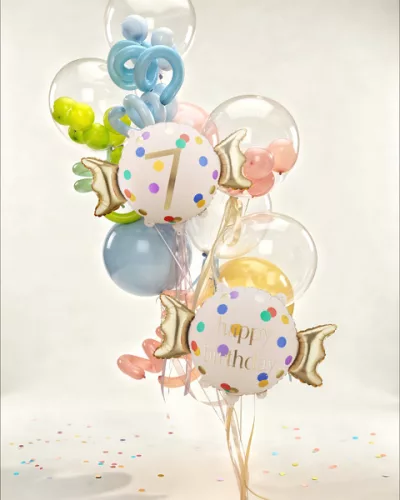 Fólia lufi szám 7, bézs-arany, 61x37 cm, szívószállal