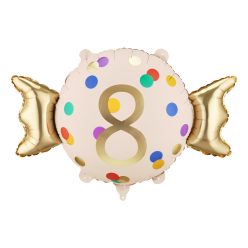 Fólia lufi Szám 8, bézs-arany, 61x37 cm, szívószállal