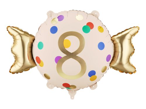 Fólia lufi Szám 8, bézs-arany, 61x37 cm, szívószállal