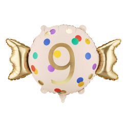   Arany-bézs fólia lufi szám 9, 61x37 cm, lég- és héliumhoz