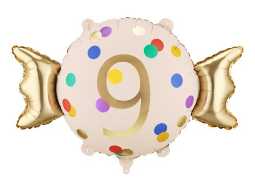 Arany-bézs fólia lufi szám 9, 61x37 cm, lég- és héliumhoz
