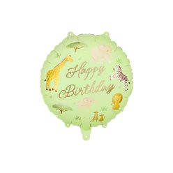   Safari mintás fólia lufi 'Happy Birthday', 35x35 cm, vegyes színek
