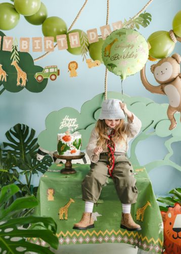 Safari mintás fólia lufi 'Happy Birthday', 35x35 cm, vegyes színek