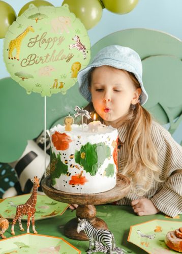 Safari mintás fólia lufi 'Happy Birthday', 35x35 cm, vegyes színek