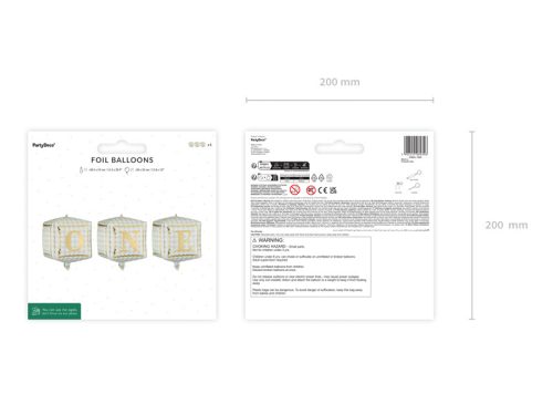 Színes szám fólia léggömb készlet, ‘One’ kocka, 3 db, 34x36 cm