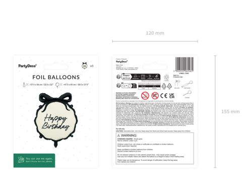 Happy Birthday fólia lufi, kerek, vegyes színek, 47,5x45 cm