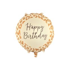   Leopárdmintás 'Happy Birthday' fóliás lufi, 35x35 cm, vegyes színek