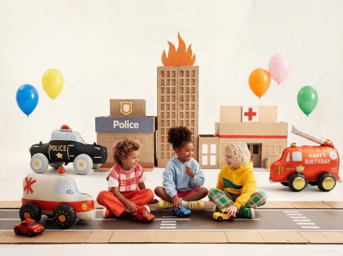 Álló mentőautó fólia lufi, 68x48 cm, vegyes színek