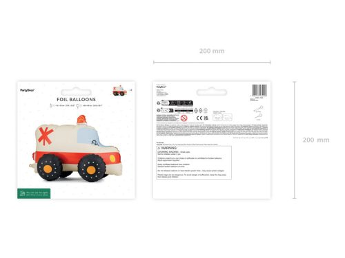 Álló mentőautó fólia lufi, 68x48 cm, vegyes színek