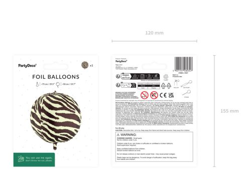 Zebra csíkos fólia lufi 75 cm - színes mix, szívószállal