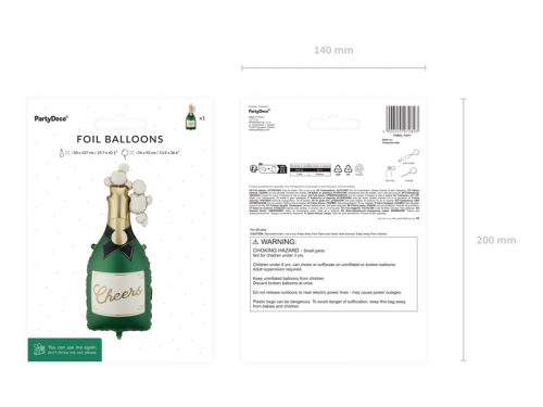 Sötétzöld pezsgő fólia lufi Cheers felirattal, 34x93 cm