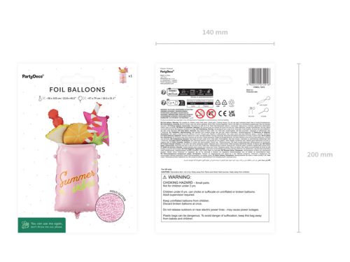 Rózsaszín koktél fólia lufi, 47x79 cm – Summer Vibes