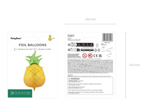Ananász fólia lufi 38x68 cm, sárga-zöld dekoráció