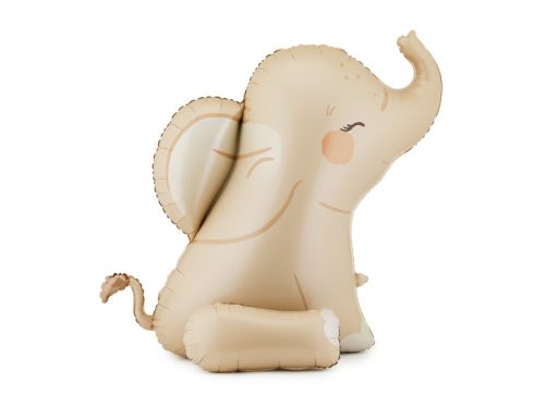 Beige elefánt alakú fólia lufi, 84x90 cm ülő pozíció