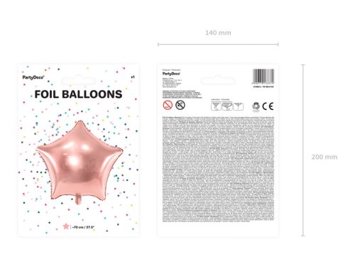 Csillag fólia lufi, 70 cm, rózsaszín arany