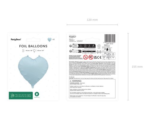 Foil Balloon Heart, 45cm, misty blue