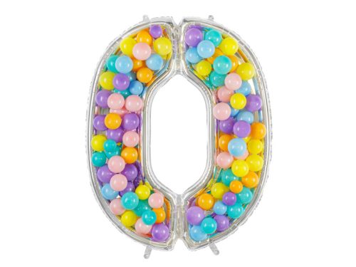 0-s számkeret latex léggömbökhöz, 126 cm, ezüst