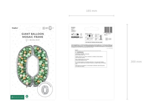 0-s számkeret latex léggömbökhöz, 126 cm, ezüst